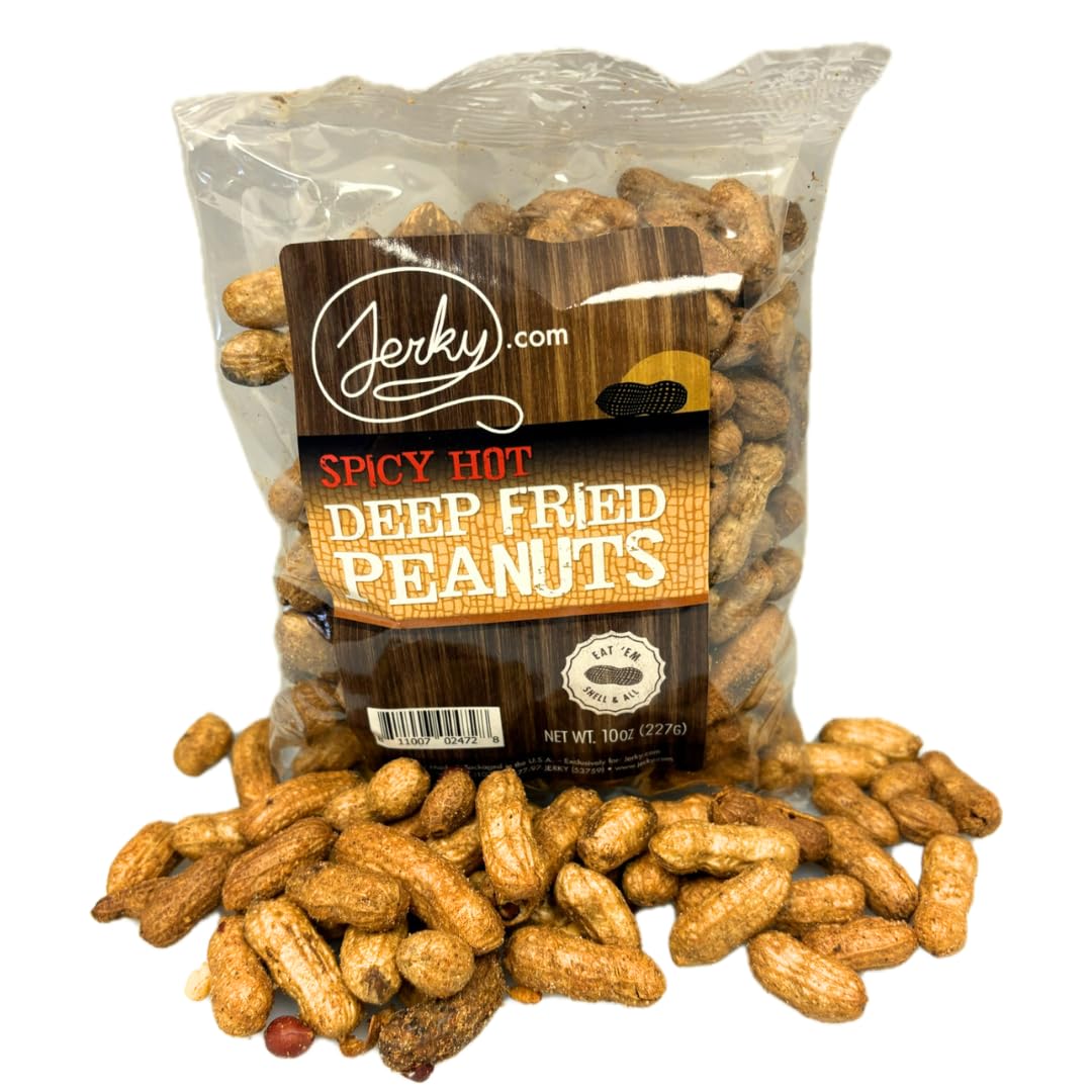 Jerky.com Deep Fried Spicy Hot Peanuts in Shell 10oz - Bold & Savory Peanuts - Roasted Spicy Peanuts in Shell for Human - USA Grown, Ultimate Spicy Gourmet Gift Peanuts