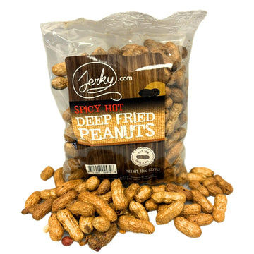 Jerky.com Deep Fried Spicy Hot Peanuts in Shell 10oz - Bold & Savory Peanuts - Roasted Spicy Peanuts in Shell for Human - USA Grown, Ultimate Spicy Gourmet Gift Peanuts