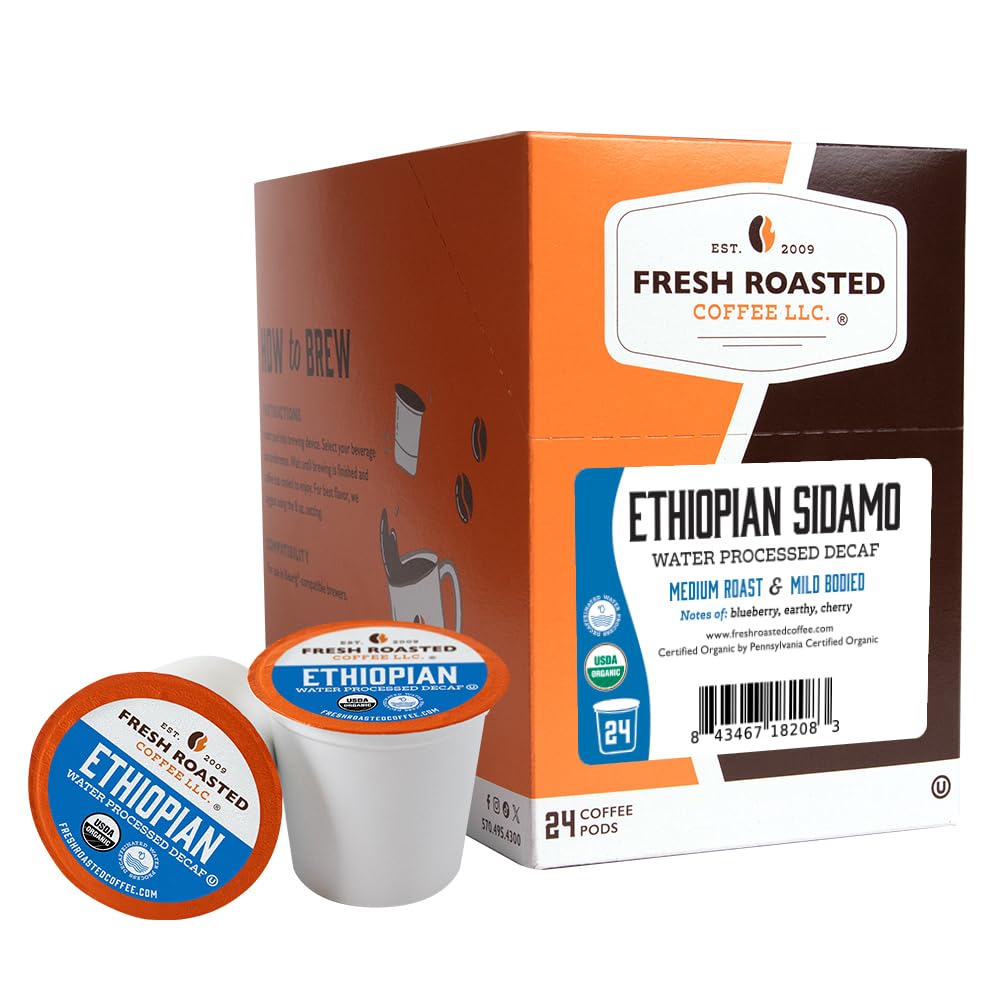 Fresh Roasted Coffee Organic Ethiopian Sidamo Decaf K-Cup Compatible 24 Pods