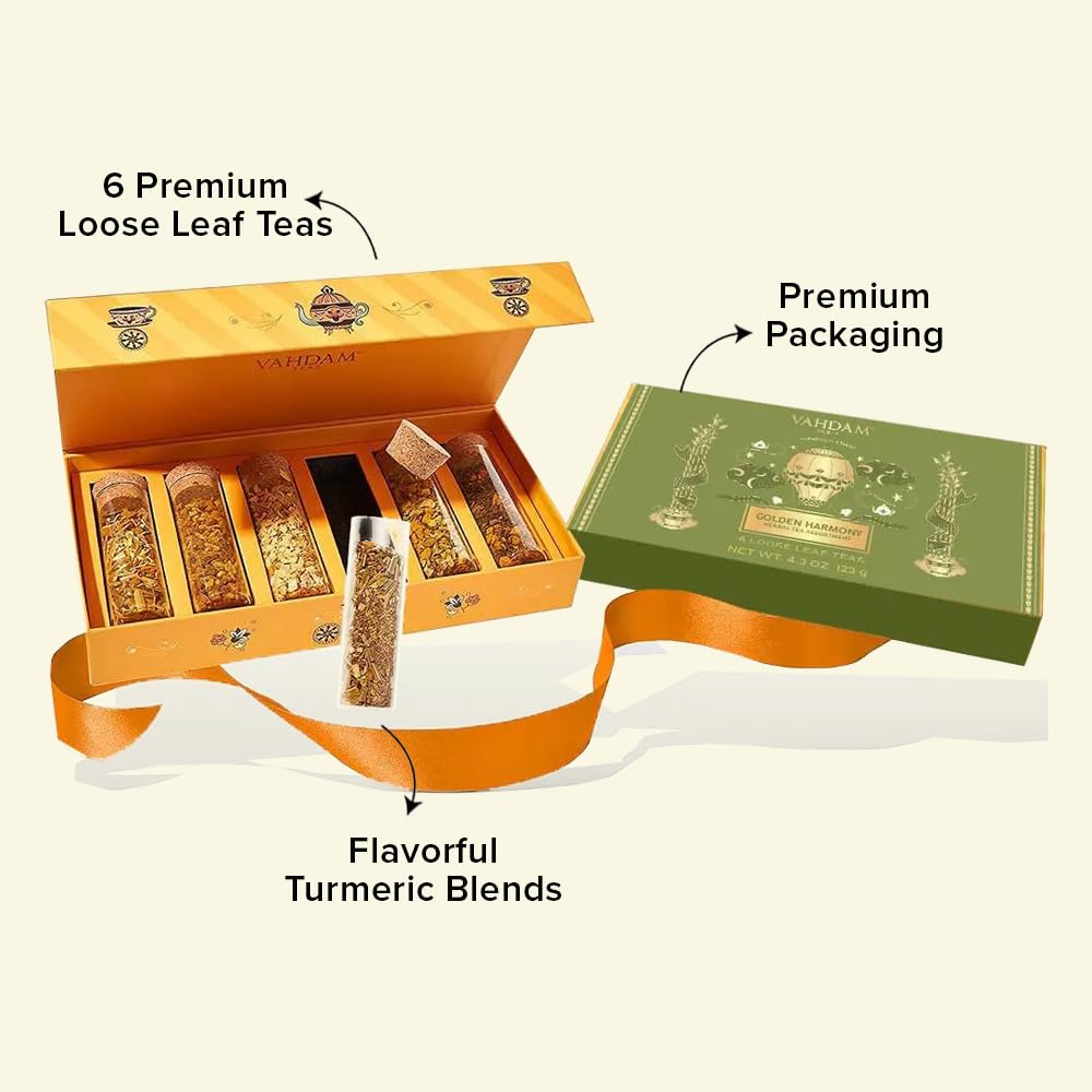 Vahdam, Limited Edition - Turmeric Herbal Wellness Tea Gift Set - 6 Oprahs Favourite Turmeric Herbal Blends In Gift Box | Gluten Free, Non Gmo | Gifts For Him/Her | Tea Gifts For Men & Women