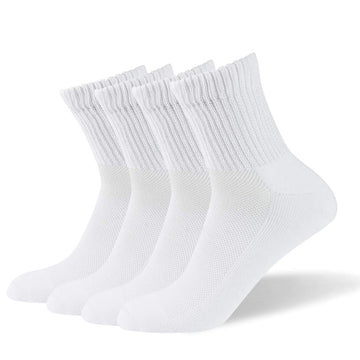 Well Knitting Diabetic Socks For Men & Women Non-Binding Top Crew Socks Quarter Socks 4 Pairs (White, Xl)