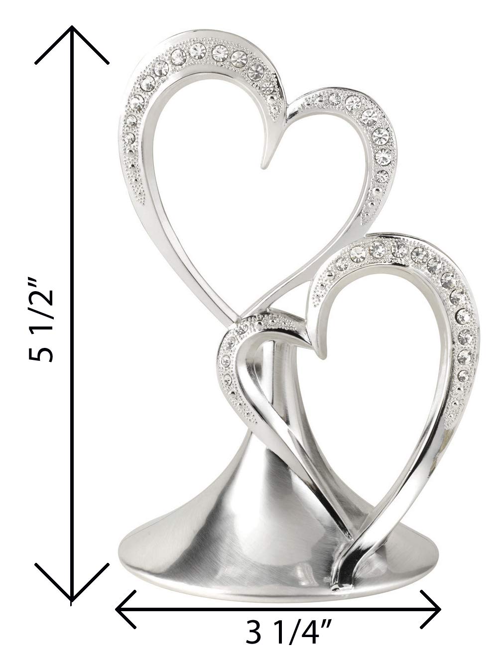 Hortense B. Hewitt Sparkling Love Double Hearts Anniversary, Engagement, Wedding Cake Topper, 5.5-Inches, Metal With Rhinestones