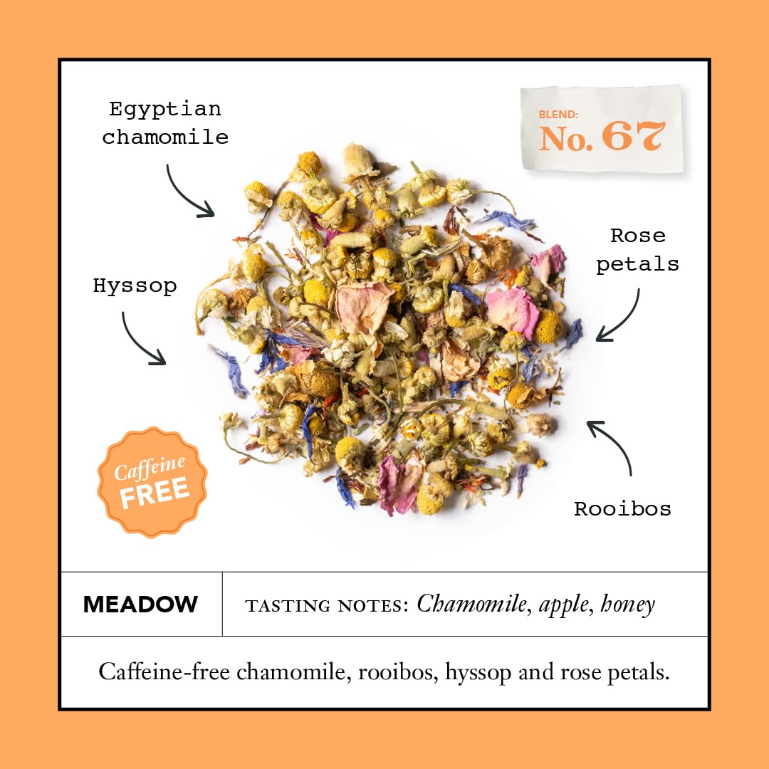 Steven Smith Teamaker Meadow No. 67  Chamomile  Rooibos  Hyssop & Rose Petals  Herbal Tea Blend  Caffeine-Free  Sugar-Free  Sustainably Grown  Tea Bags  36 Sachets  0.85oz each