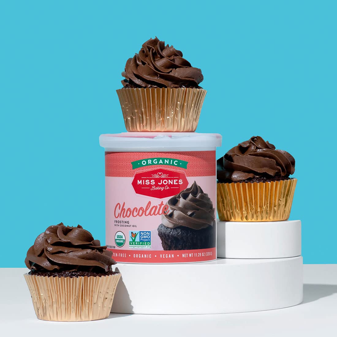 Miss Jones Baking Organic Buttercream Frosting, Perfect For Icing And Decorating, Vegan-Friendly: Rich Fudge Chocolate (Pack Of 3)