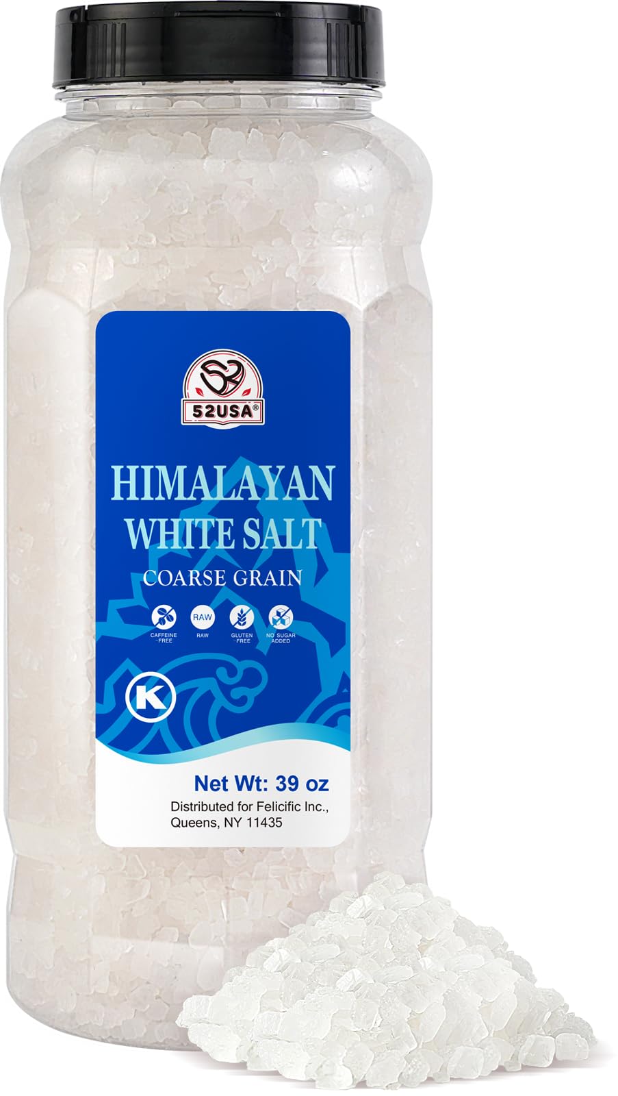 52USA Himalayan White Salt Coarse, 39 oz Refill for Grinder, Pure Natural Sea Salt, Ideal for Cooking, BBQ, Baking