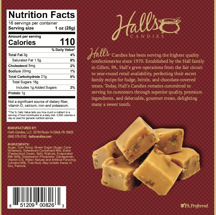 Hall'S Penuche Walnut Fudge, 1 Pound