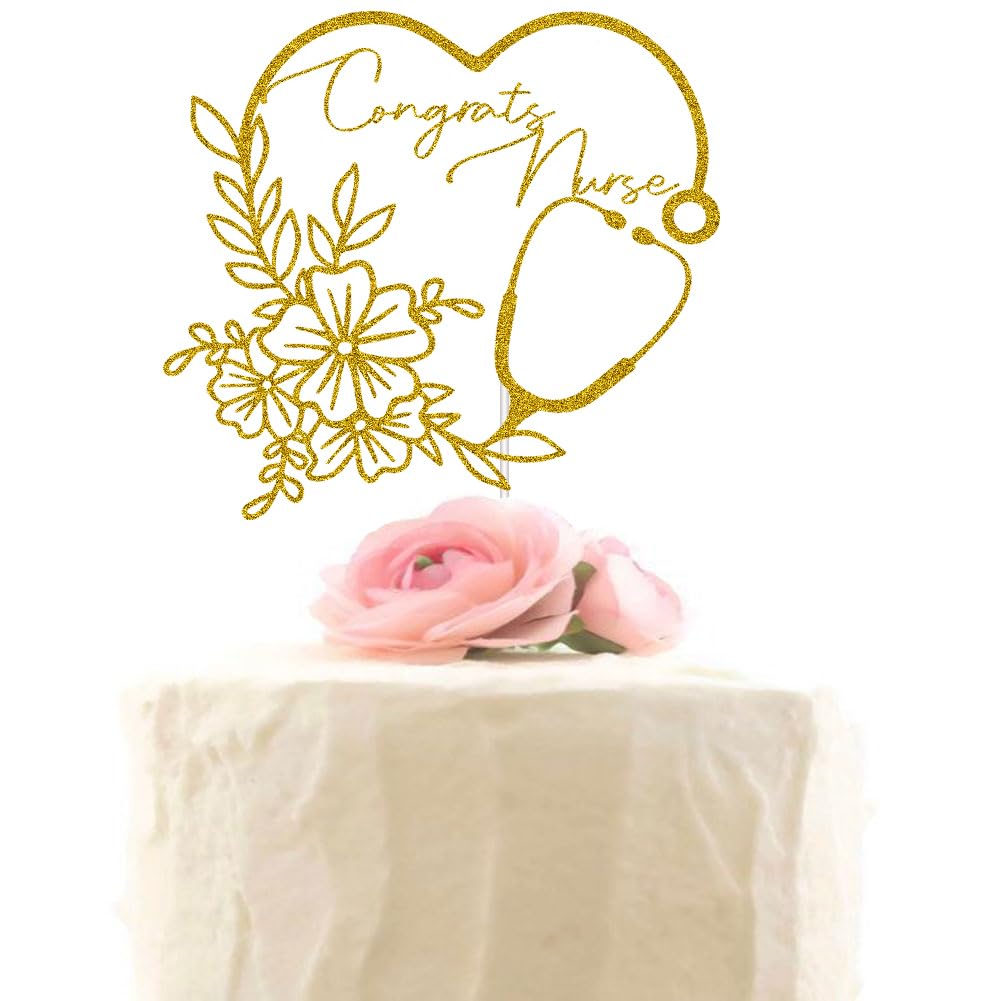 Congrats Nurse Cake Topper - Glitter Nursing BSN RN Graduation Cake Decor - Class of 2024 Medical School Graduate Party Decorati