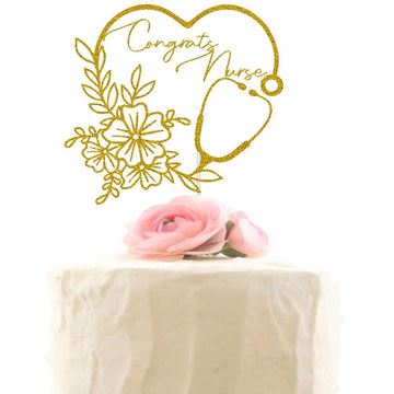Congrats Nurse Cake Topper - Glitter Nursing BSN RN Graduation Cake Decor - Class of 2024 Medical School Graduate Party Decorati