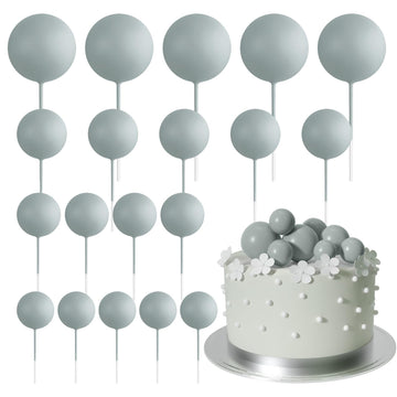 Astaron 20 Pcs Ball Cake Topper Decorations Mini Balloons Cake Topper Sticks Gray Balls Cake Picks Cake Topper Balls Cake Decora
