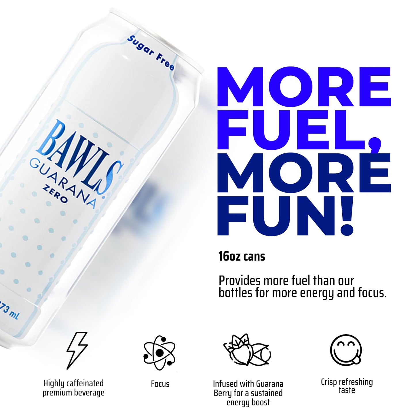 BAWLS Guarana Zero, BAWLS Guarana Drink, Guarana Soda, Guarana Fueled Soda for Energy, High Energy Caffeinated Drink, 16oz 12 Pa