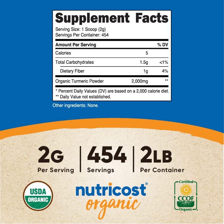 Nutricost Organic Turmeric Powder - USDA Organic, Gluten Free, Non-GMO, 32 Ounce
