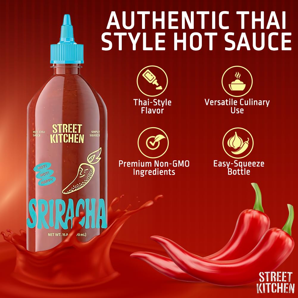 Street Kitchen Sriracha Sauce | Authentic Thai-Style Hot Sauce | Bold Garlic & Chili Flavor | Non-Gmo Ingredients | No Artificia