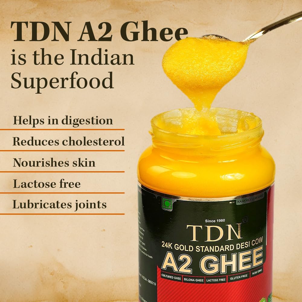Tdn Farm Fresh A2 Ghee - 1L Glass Bottle, Nddb A2 Lab Certified, A2 Cow Desi Ghee, A2 Ghee Bilona Method, A2 Organic Cow Ghee, Grassfed, Cultured Enhanced Ghee, Curd Churned A2 Ghee