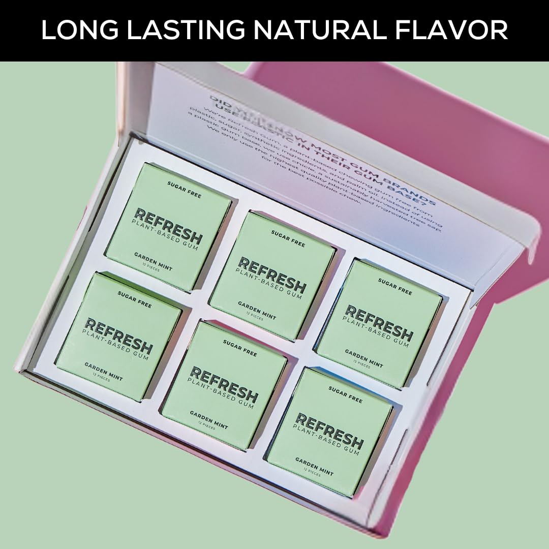 Refresh Gum Garden Mint Flavor, Sugar Free, Vegan, 12 Count (Pack of 12), Plastic Free, Non-GMO, Low Calorie, Natural Ingredients