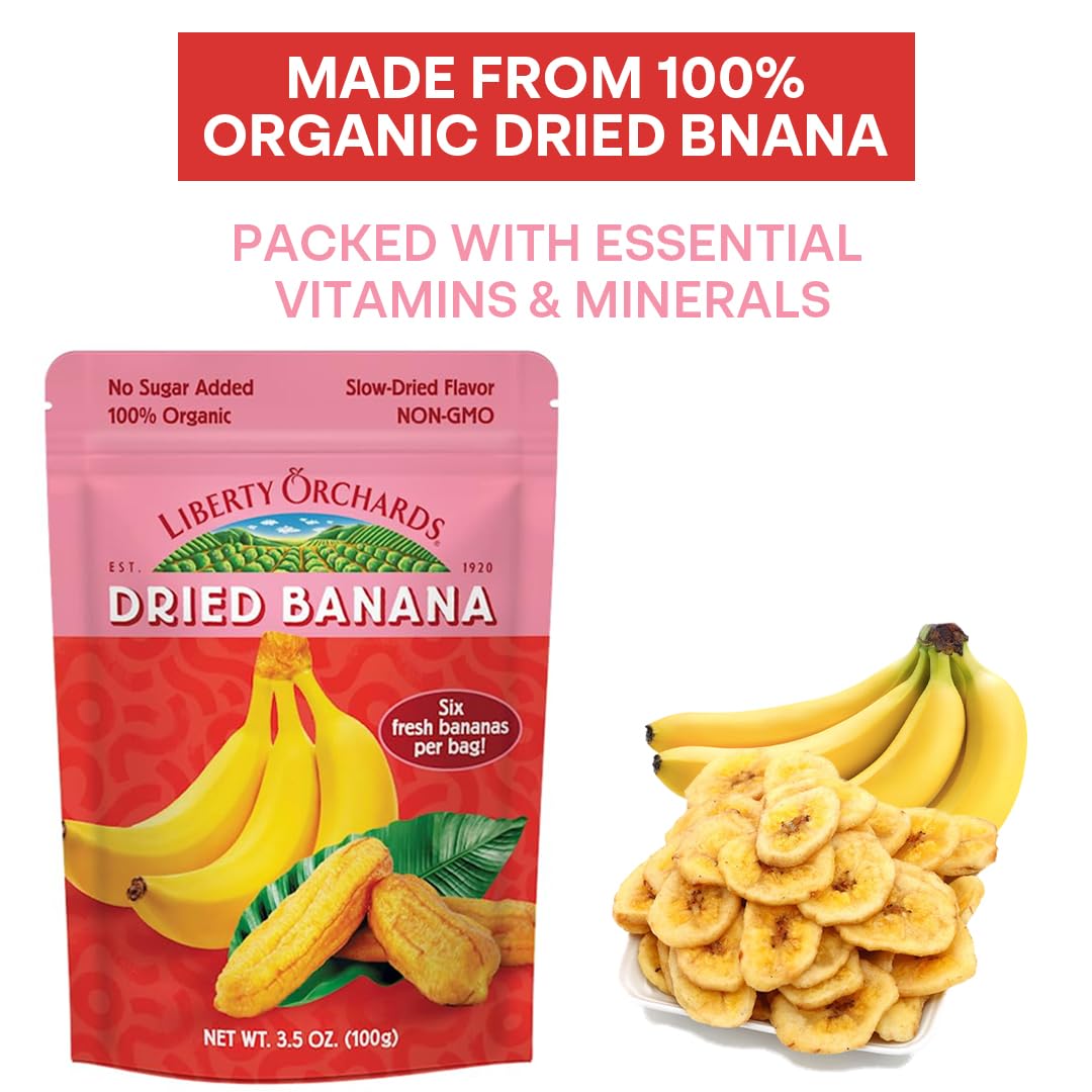 Liberty Orchard Organic Whole Dried Banana - Naturally Sweetened Dried Fruit Snack For Healthy Digestion & Busy Lifestyles - Del