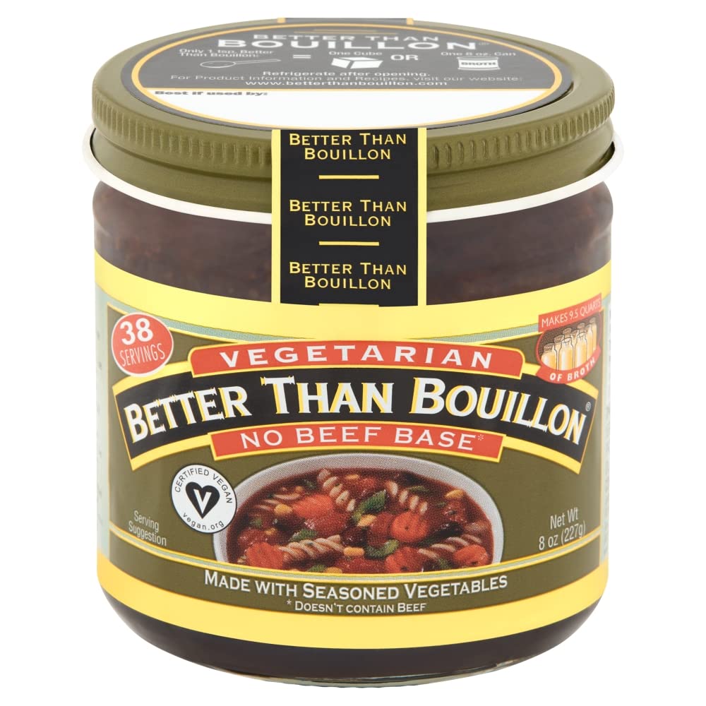 Better Than Bouillon Vegetarian No Beef Base, 8 Oz Jar (Pack of 2), Certified Vegan, Makes 9.5 Quarts of Broth