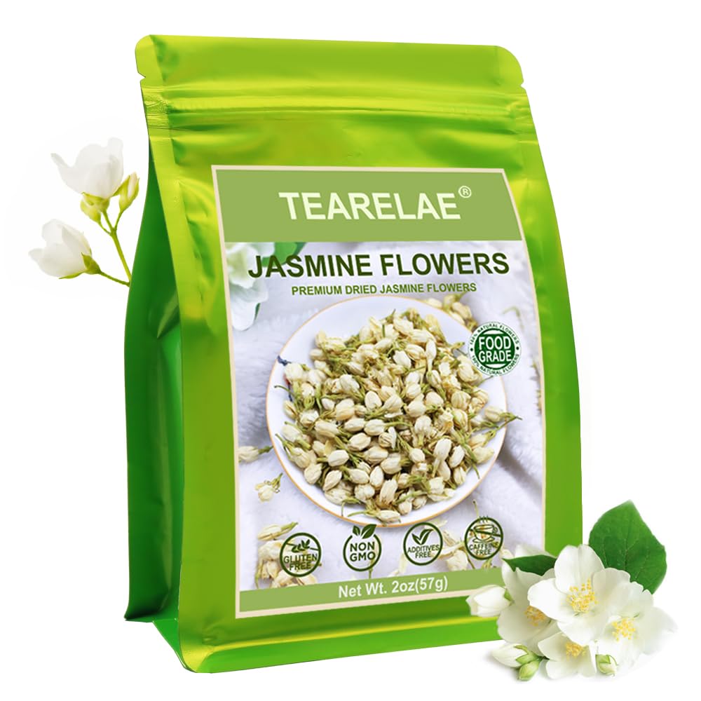Tearelae - Dried Jasmine Flowers Bud - Edible Flowers For Drinks - 100% Pure Natural Dried Herbs Loose Leaf Herbal Tea - For Soap Making, Bath Bombing, Candle Making And Tisanes - 2Oz/57G