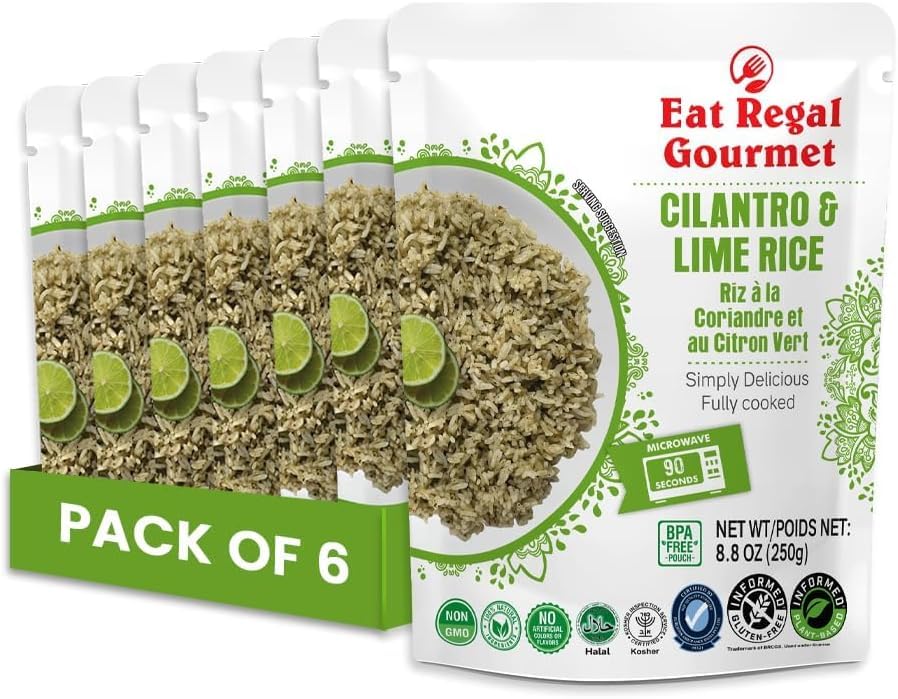 Eat Regal Cilantro & Lime Microwave Rice, Instant Rice Pack of 6, 8.8oz, Quick Meals, Easy Dinner Side Dish