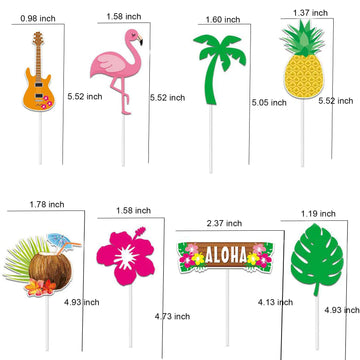 Morofme 24Pcs Tropical Cupcake Decoration, Hawaiian Luau Aloha Cupcake Toppers Cake Picks With Flamingo Pineapple Palm Leaves Hi