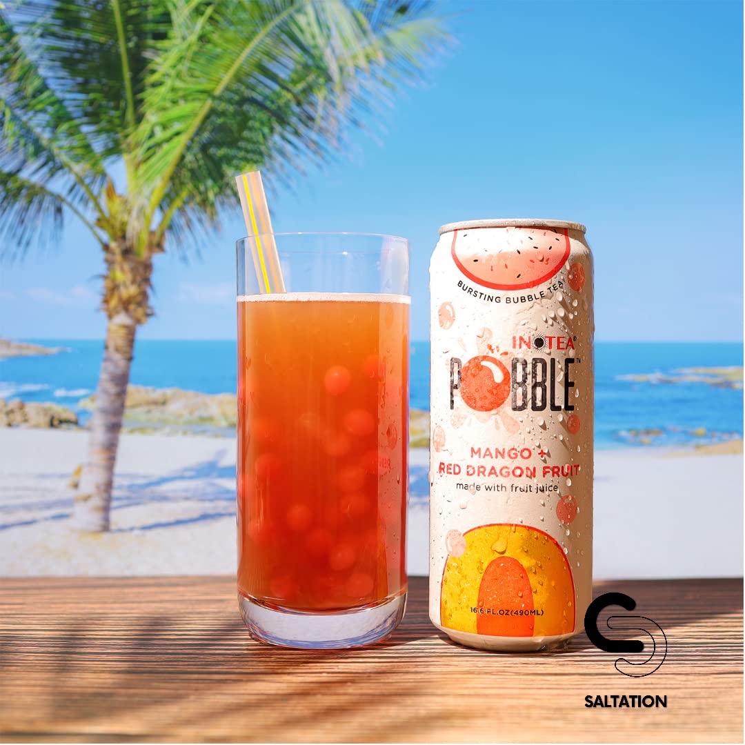 Inotea Pobble Bursting Bubble Tea (Pack Of 6 Cans) Includes Saltation Thank You Card | Canned Iced Tea Made With Real Fruit Juic