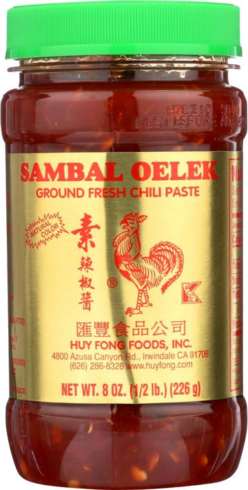 Huy Fong Sambal Oelek Ground Fresh Chili Paste 8 Oz - Authentic, Versatile, and Spicy Asian Sauce for Cooking and Condiments (1 