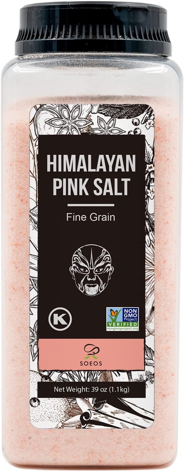 Soeos Himalayan Pink Salt, Fine Grain, 38.8oz (2.4 LB), Non-GMO, Pink Salt, Kosher Salt, Himalayan Rock Salt