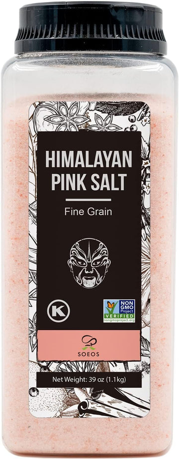 Soeos Himalayan Pink Salt, Fine Grain, 38.8oz (2.4 LB), Non-GMO, Pink Salt, Kosher Salt, Himalayan Rock Salt