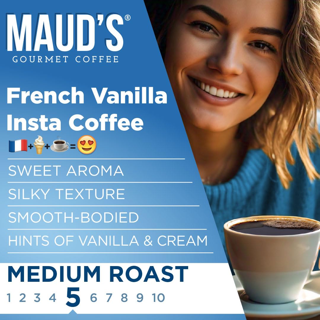 Maud'S French Vanilla Instant Coffee Packets Single Serve, 26 Ct | French Vanilla Flavored Coffee | 100% Arabica Medium Roast Co