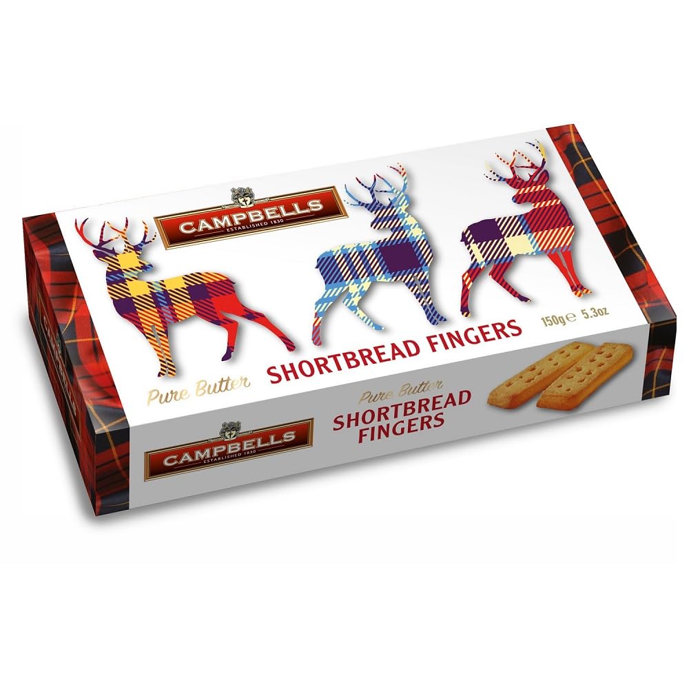 Campbells Shortbread Pure Butter Cookies, Tartan Stag Carton, 5.3 oz (Pack of 3) - Scottish Tea Biscuits and Snacks