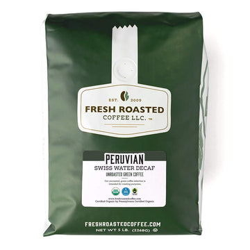 Fresh Roasted Coffee, Unroasted Swiss Water Decaf Peru, Organic Fair Trade Kosher, 5 Pound