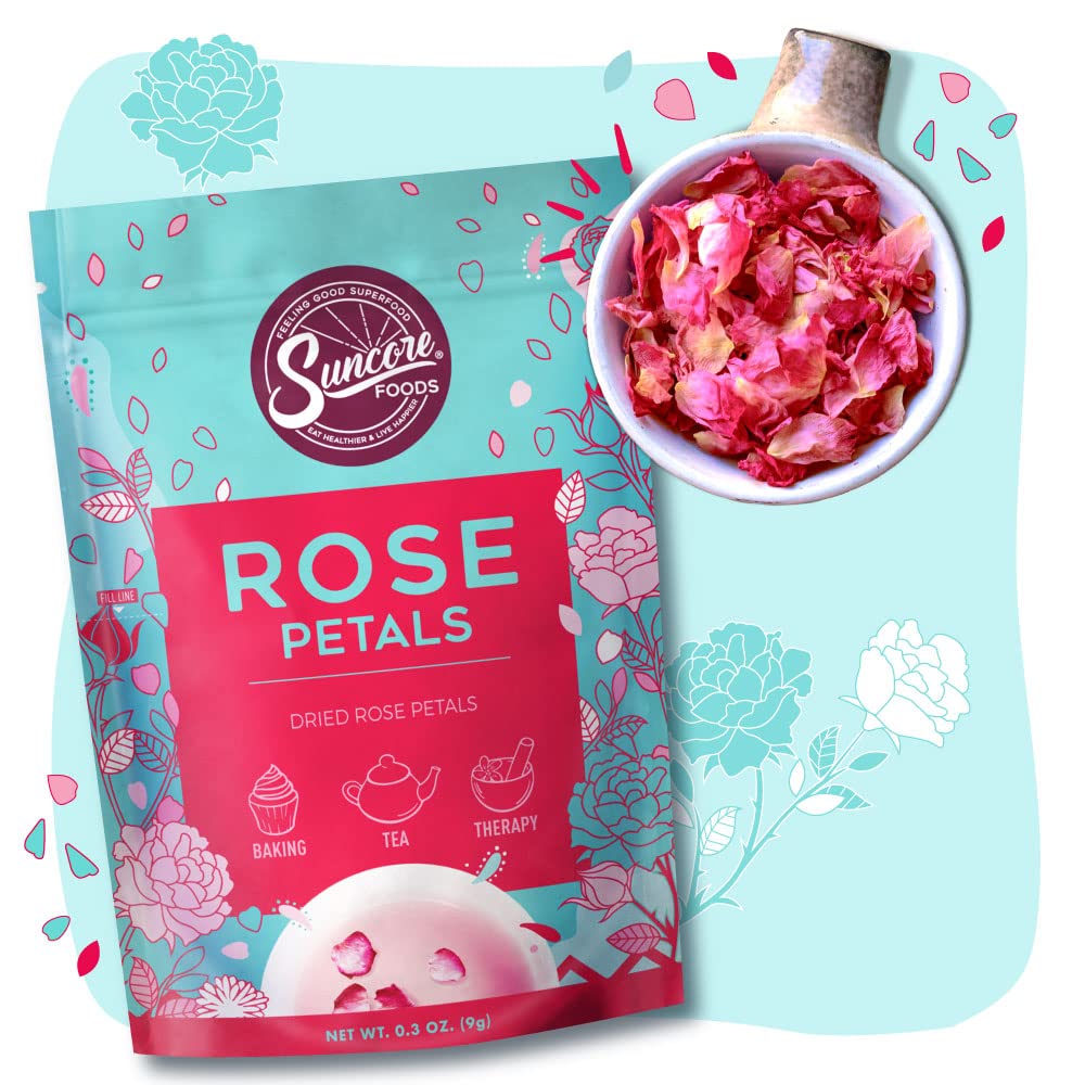 Suncore Foods Dried Rose Petals Tea, Caffeine-Free, Gluten-Free, Non-GMO, 0.3oz (1 Pack)