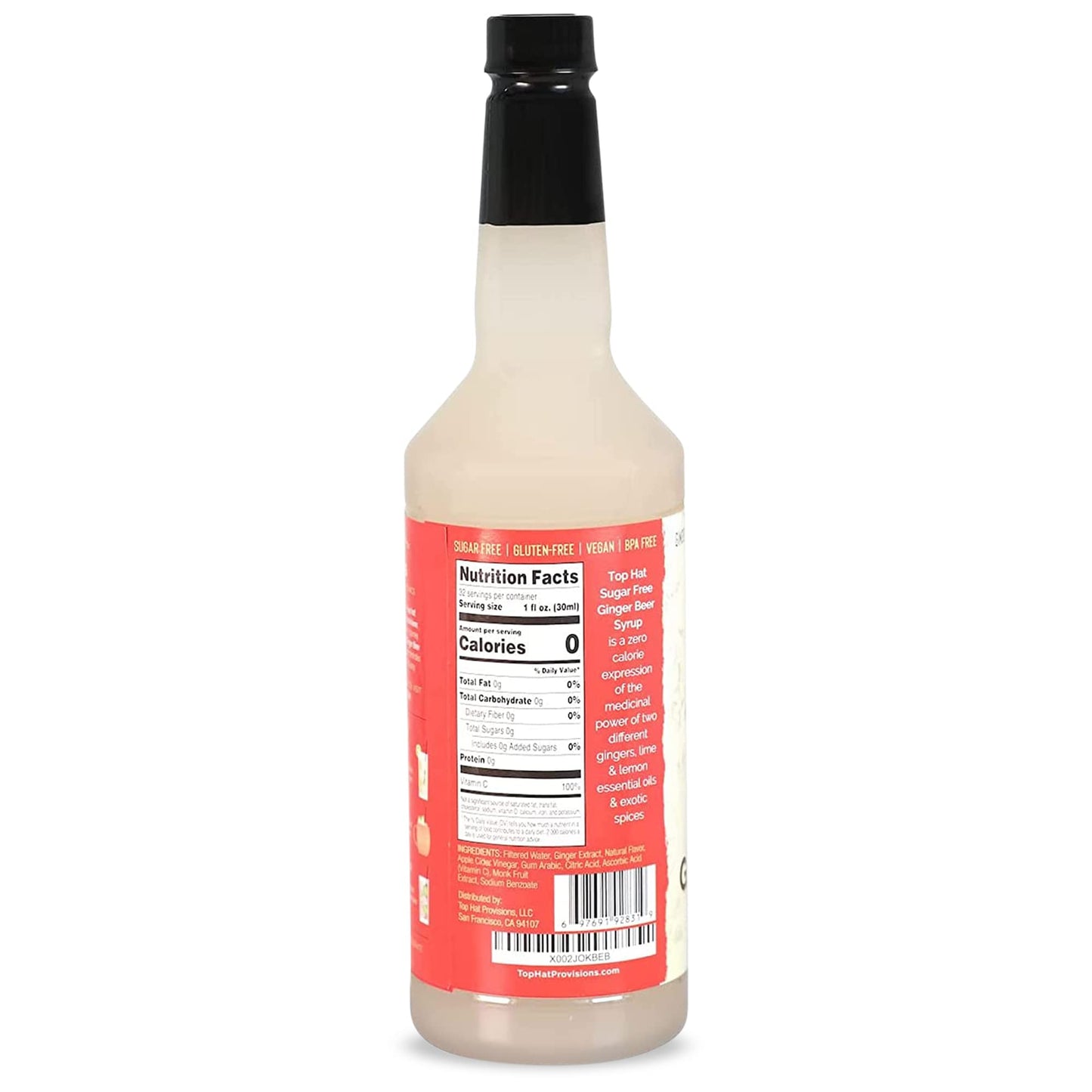 Top Hat Provisions Keto Sugar Free Ginger malt-inspired Syrup Mix - 32oz Bottle - Naturally Sweetened with Monk Fruit