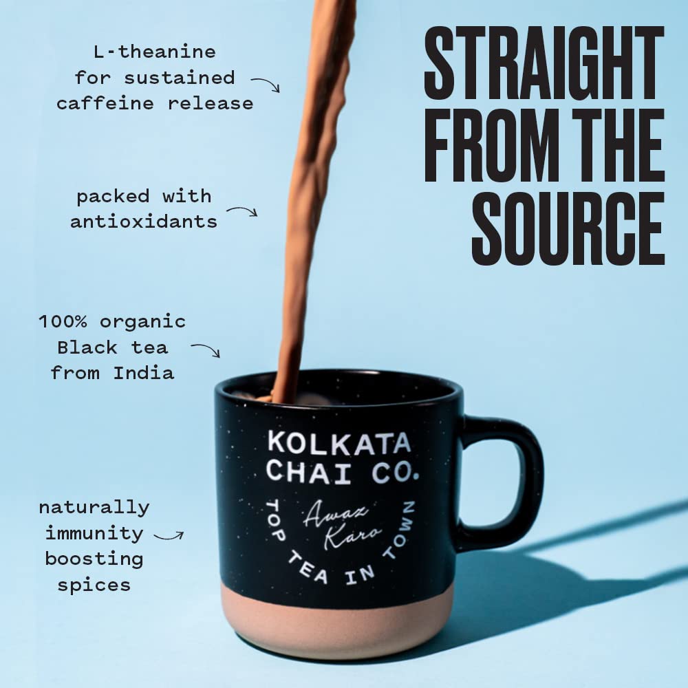 Kolkata Chai Signature Masala Chai Mix, 100% Organic Black Tea, Makes 20 Cups, Enhanced Loose Leaf Tea And Spice Blend, All Natural, 4.23 Oz