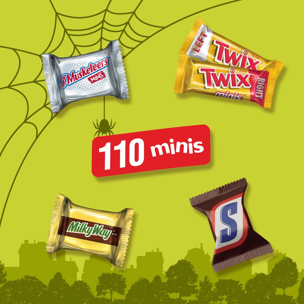 SNICKERS, TWIX, MILKY WAY & 3 MUSKETEERS Chocolate Halloween Candy Bar Assortment, Assorted Chocolate Candy Variety Pack,110 Ct