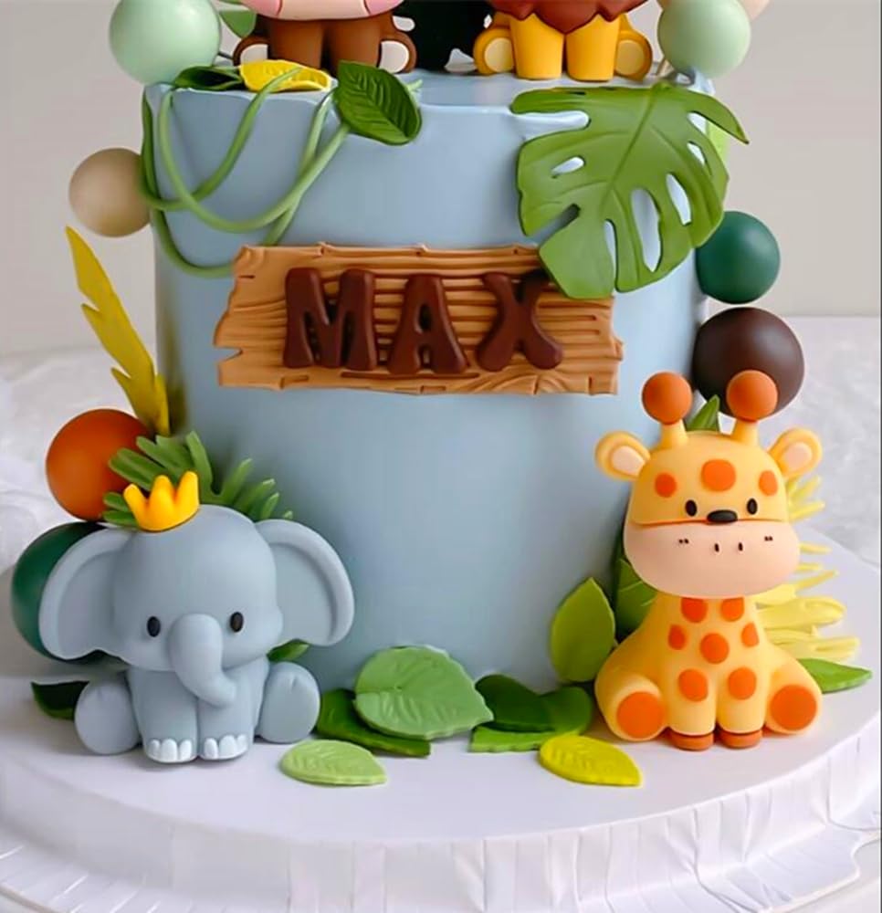 Jevenis Jungle Animals Cake Decoration Wild One Cake Decoration Safari Cake Decoration Giraffe Elephant Lion Tiger Cake Jungle A