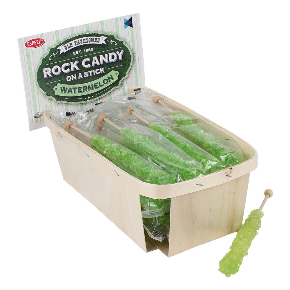 Espeez Extra Large Rock Candy Sticks - 24 Count Watermelon - Individually Wrapped - Light Green for Parties and Celebrations
