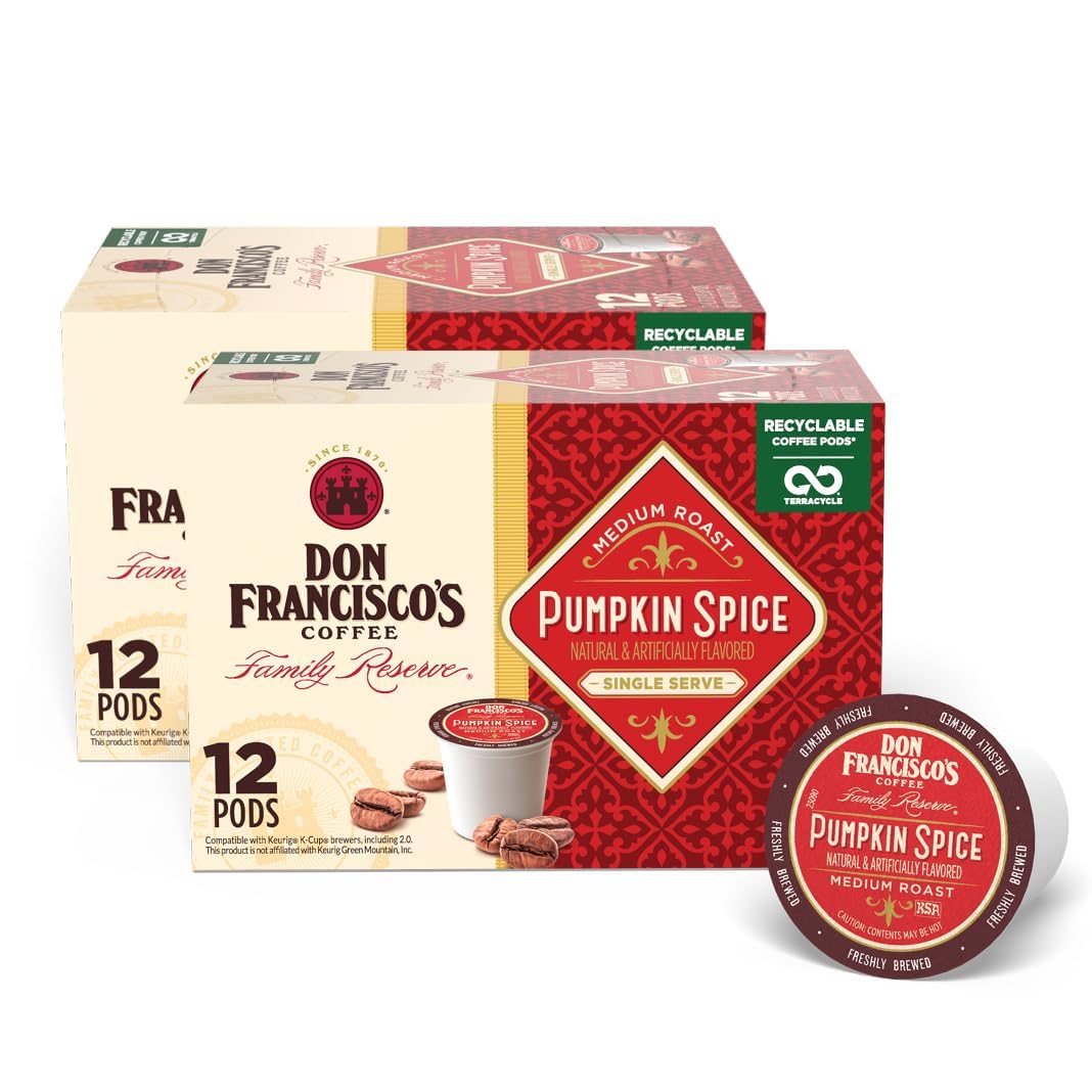 Don Francisco s Pumpkin Spice Flavored Coffee  100% Arabica  24 K-Cup Compatible Single-Serve Pods  Fragrant Holiday Blend  Seasonal Coffee