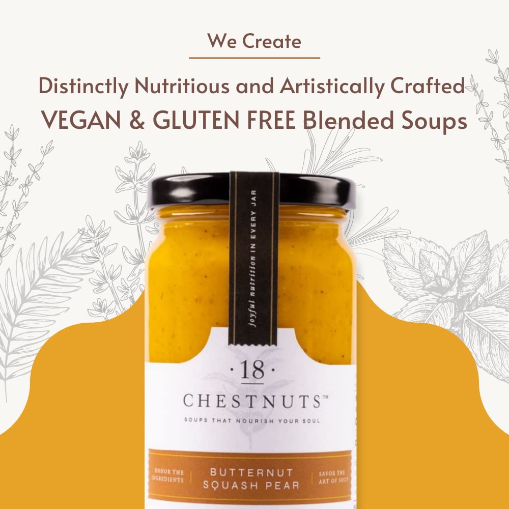 18 Chestnuts Plant Based Soup - Butternut Squash Pear Soup Bundle, Plant Based & Gluten Free - 3 Jar Pack (16Oz)