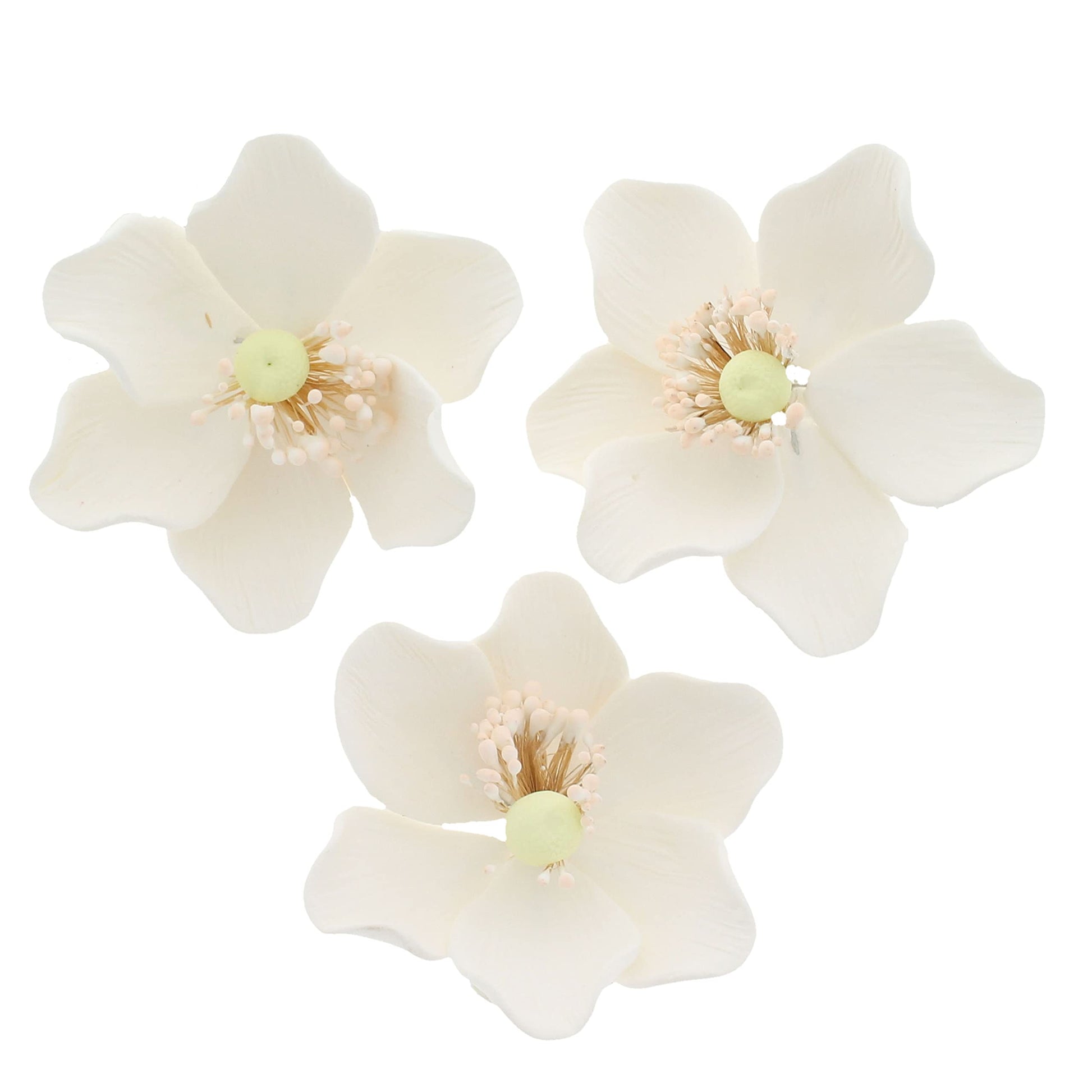Global Sugar Art Poppy Anemone Sugar Cake Flowers, 3 Count, Sugar-Based, White with Green Center