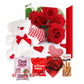 Valentines Day Gift Basket Set | Teddy Bear Plush (Color Varys), Creme Savers Hard Candy, Individually Wrapped, Hershey Kisses Milk Chocolate, Heart Shape Elmer Chocolates Dark Chocolate Or Hazelnut Pirouline Wafers, & Valentine Bag (Design Varies |