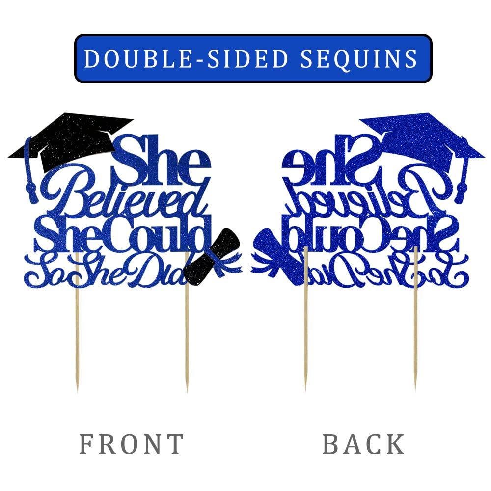 Moitkptt Graduation Cake Topper, She Believed She Could, Cardboard, Blue, 2024 Party Supplies