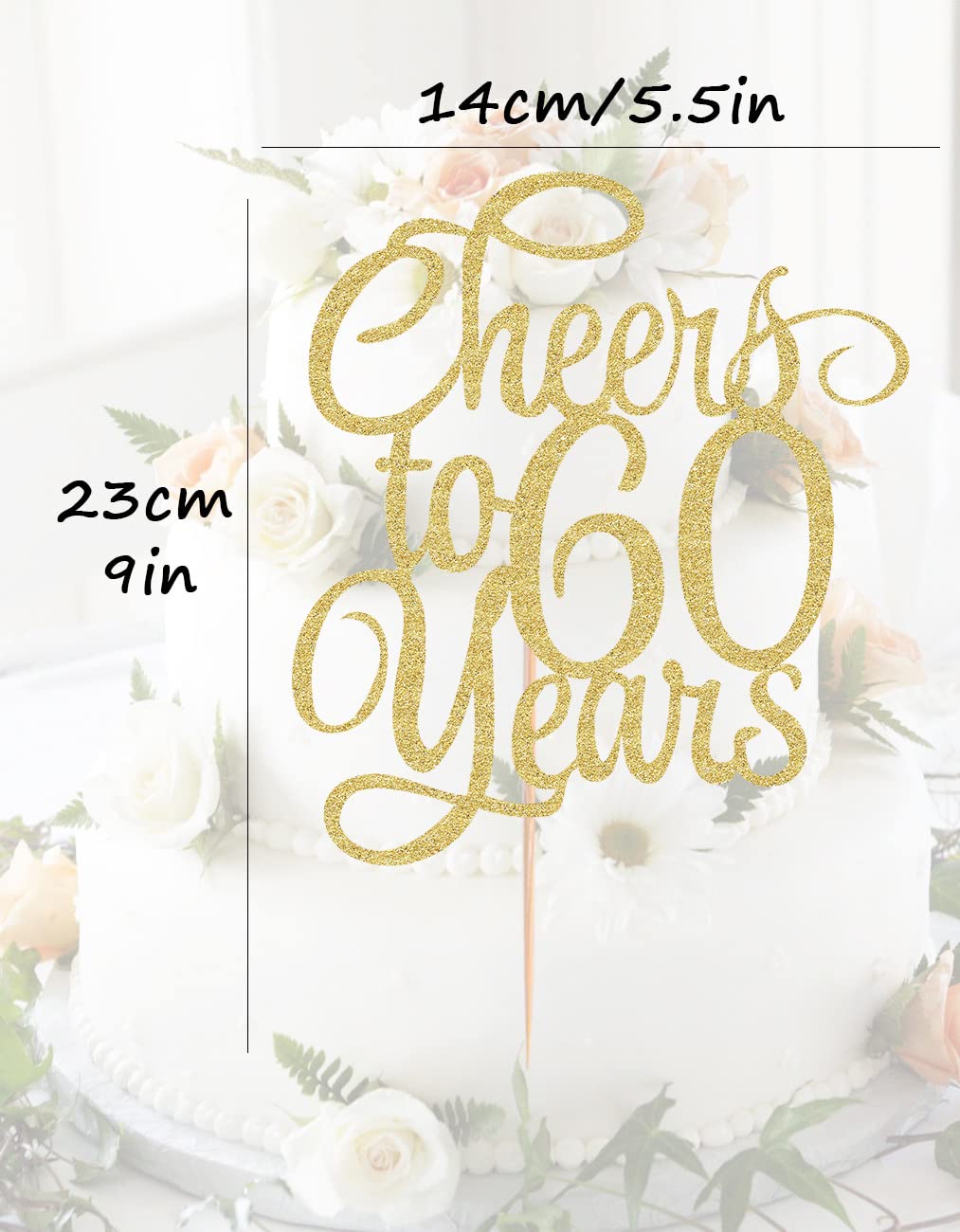 AHAORAY Cake Topper - Gold Glitter 60th Birthday Decoration, Model CTO-60