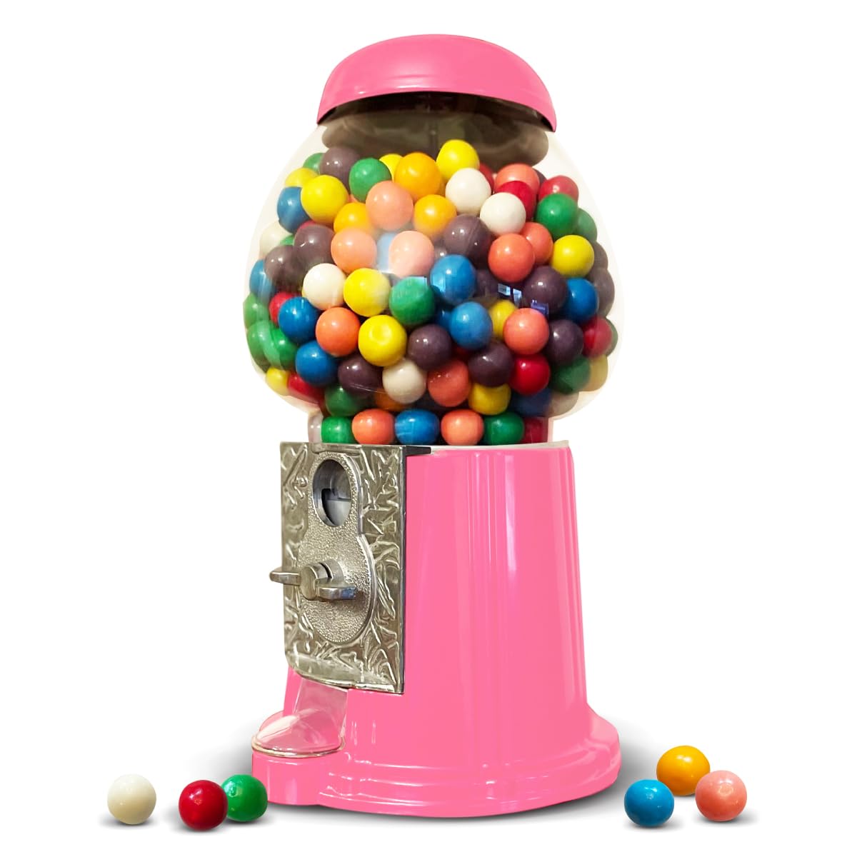 American Gumball Company - Metal 11-Inch Retro Style Pink Gumball Machine, Made For 0.62 Inch Gumballs, Candy Or Nuts, Accepts A