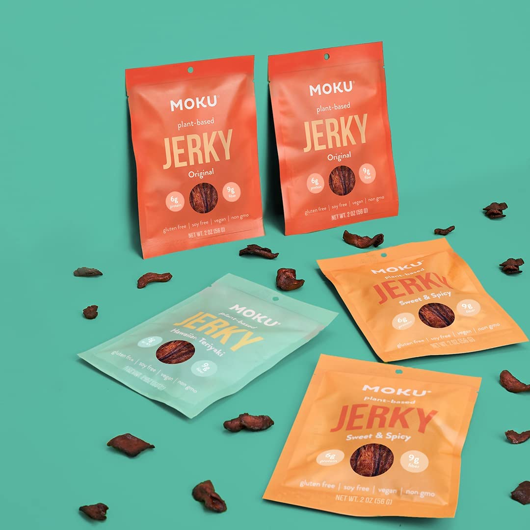 Moku Plant-Based Mushroom Jerky, Vegan, Gluten Free, Soy-Free, Non-Gmo, No Artificial Sweetener, Healthy Snacks, 2.0 Oz Ea (3 Co