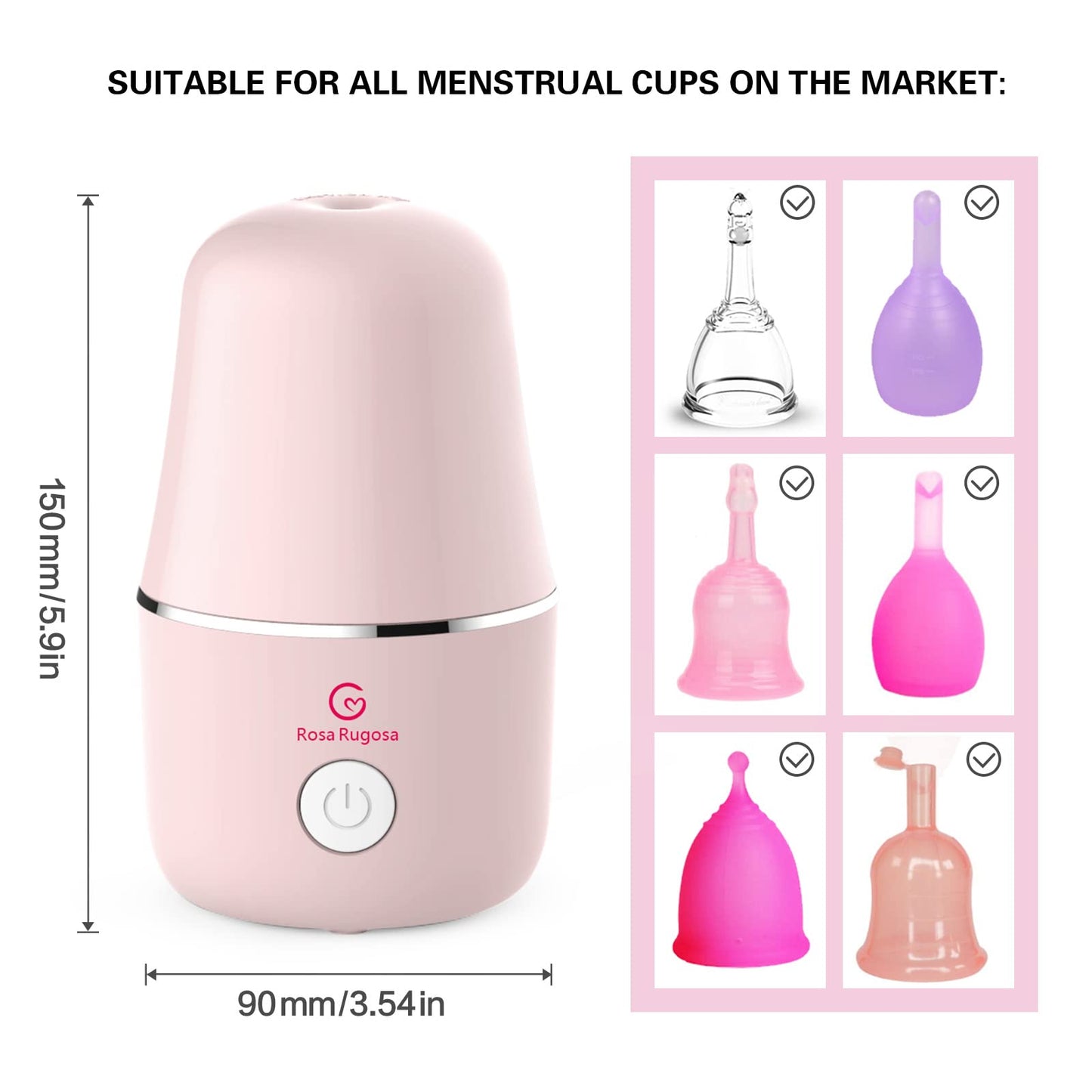 Rosa Rugosa Menstrual Cup Sterilizer, Steamer Cleaner 3-In-1 For Cleans, Dries, And Stores Your Period Cup- Auto Shut-Off- Leak-