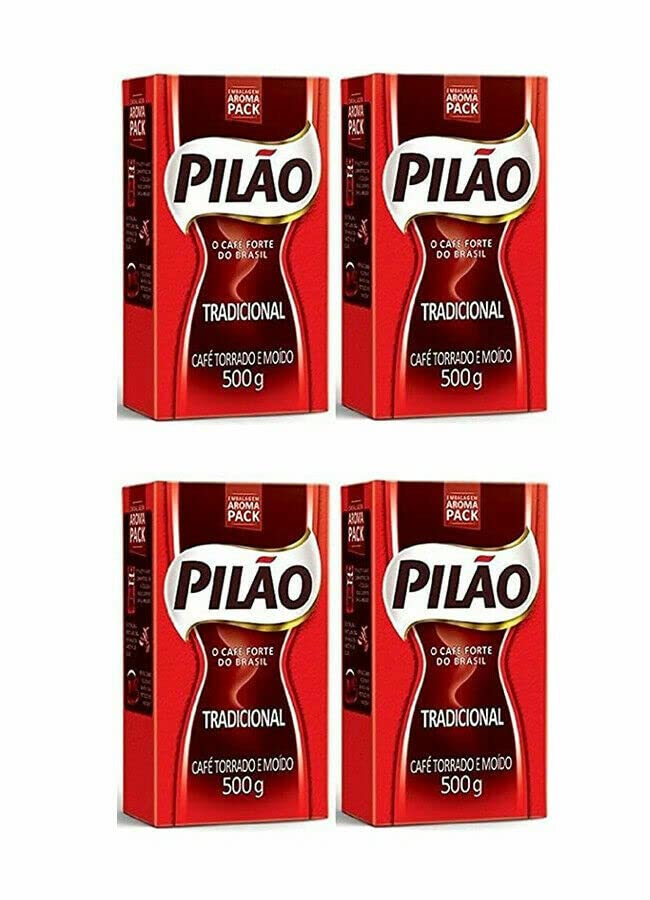 Pilao Coffee Traditional Roast and Ground- Caf   Torrado e Mo  do - 17.60oz. (500g)(PACK OF 4), Updated version