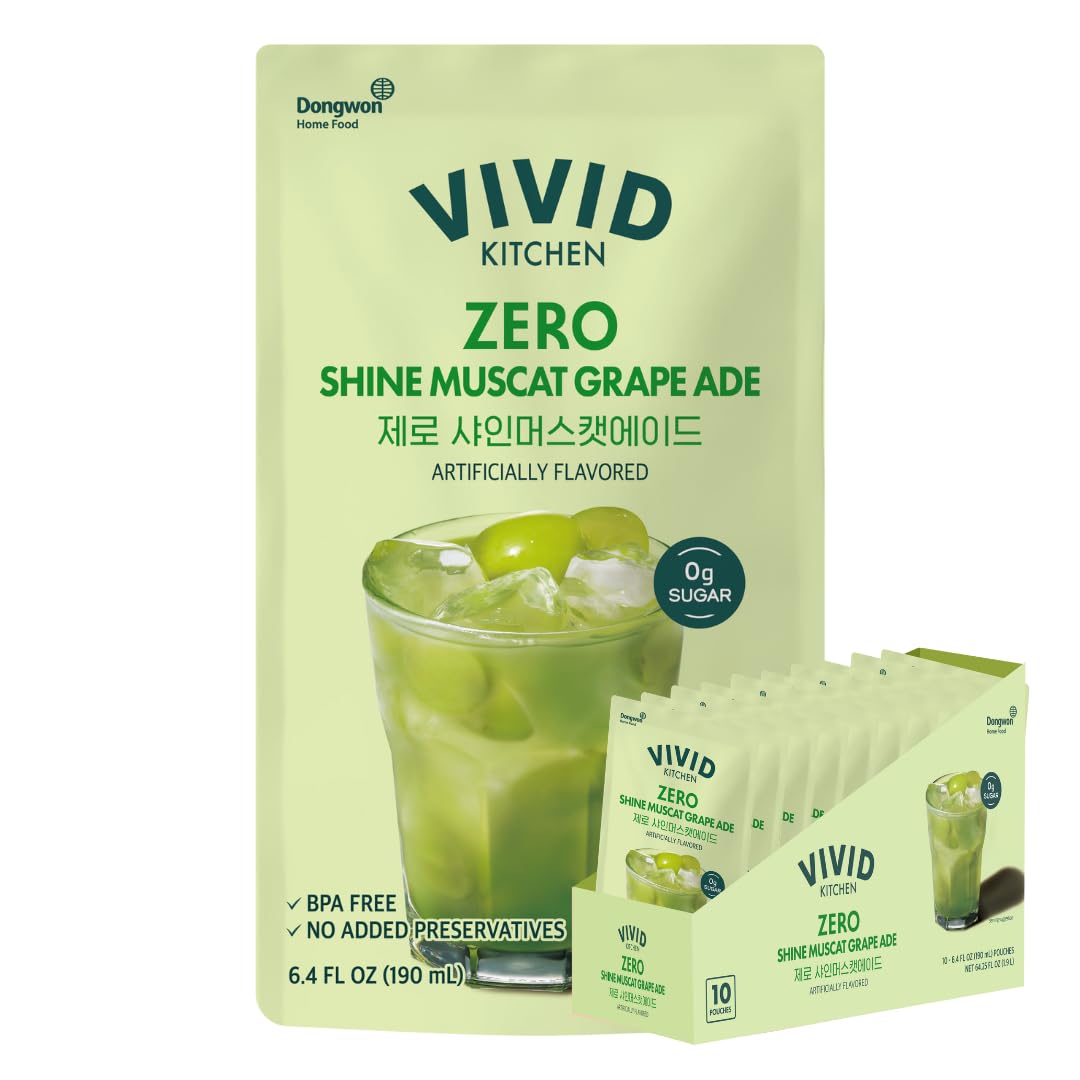VIVID KITCHEN Korean Grape Ade - Shine Muscat Flavor - Zero Sugar, Zero Calories - 6.4 fl oz (10 Pouches) - No Preservatives or 