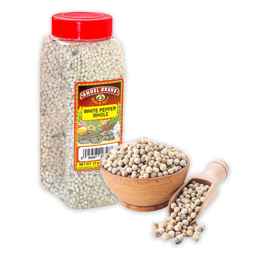 Angel Brand White Peppercorns Whole - 22 oz Bottle - Premium Pepper Corn for Grinder Refill, Perfect for Cooking and Seasoning.