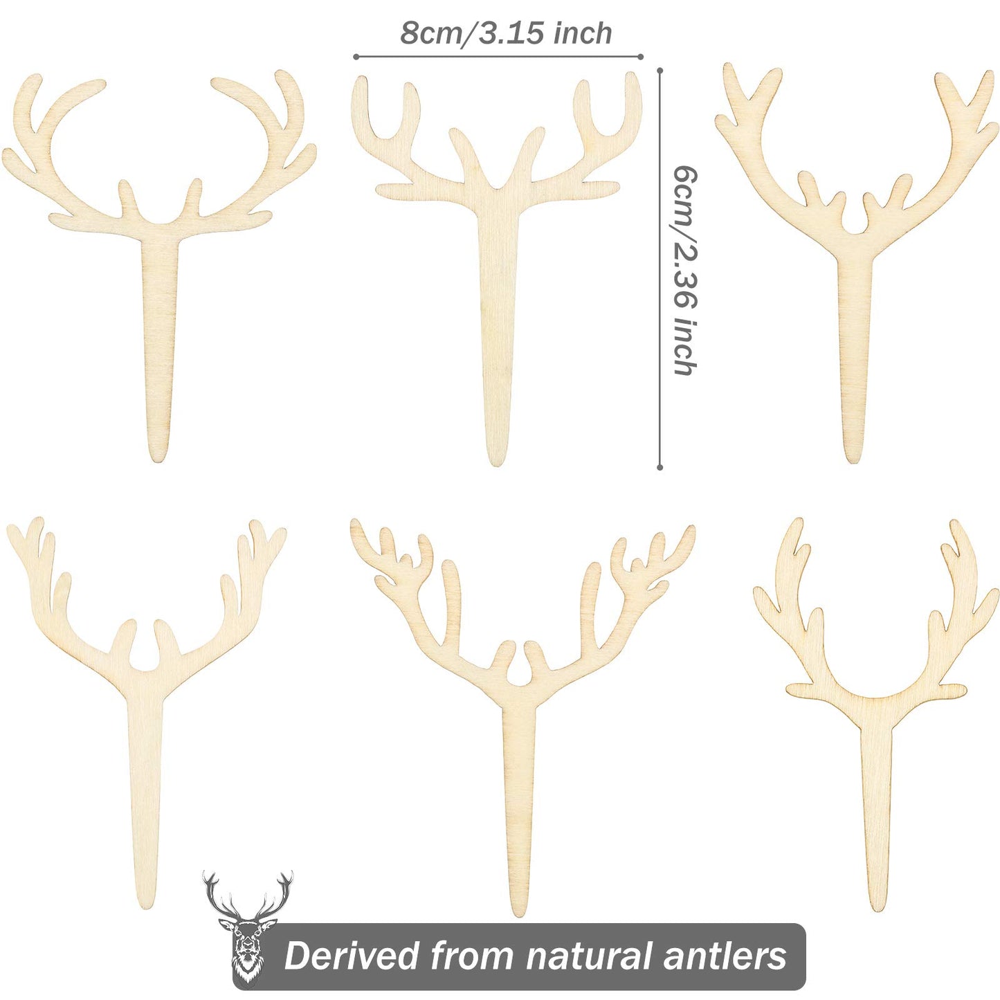 30 Pieces Antler Cupcake Toppers Wooden Reindeer Cake Topper Christmas Deer Cake Picks For Baby Shower Wedding Hunting Rustic Bi