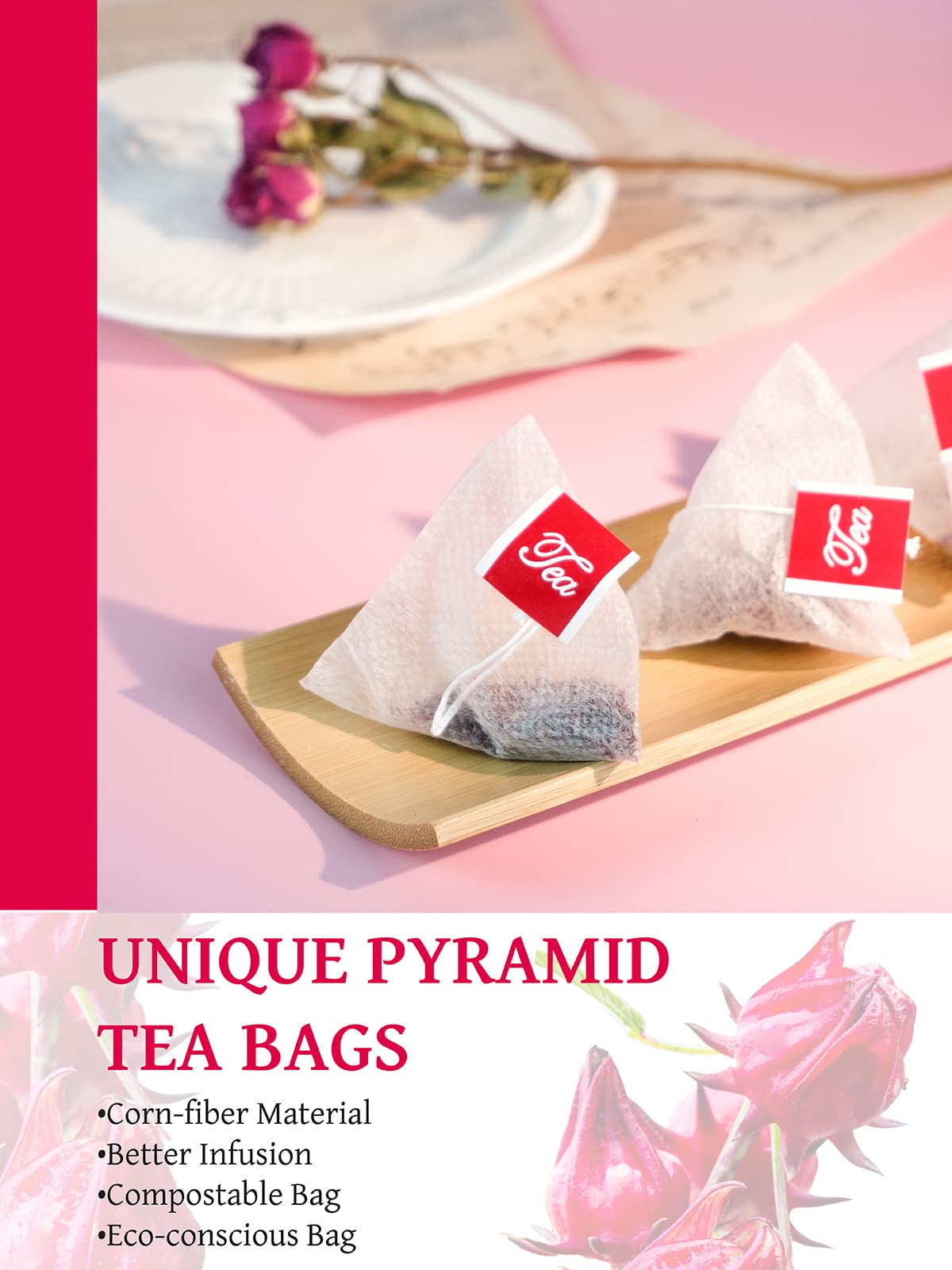 TeeLux Hibiscus Tea Bags, Herbal Tea, Caffeine Free, Refreshing Tart Flavor, 50 Count